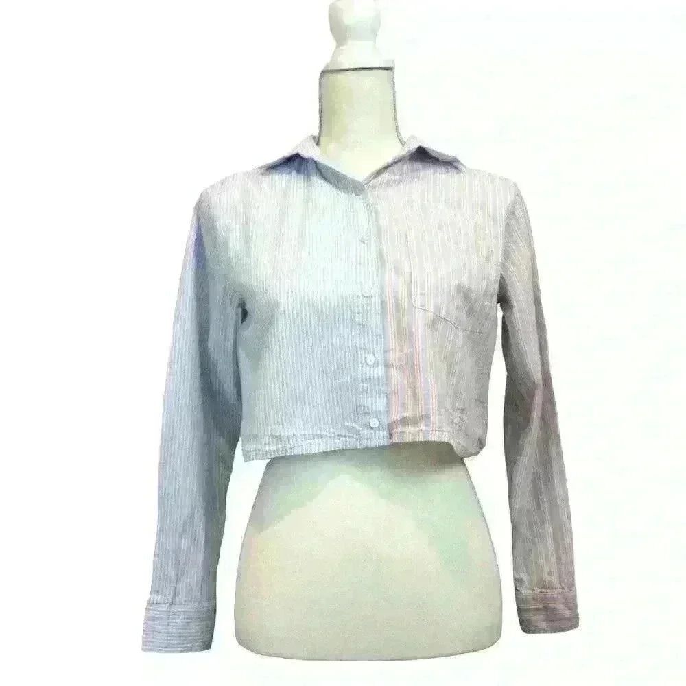 Japna Blue Pinstriped Cropped‎ Button-Down Shirt – Size XS